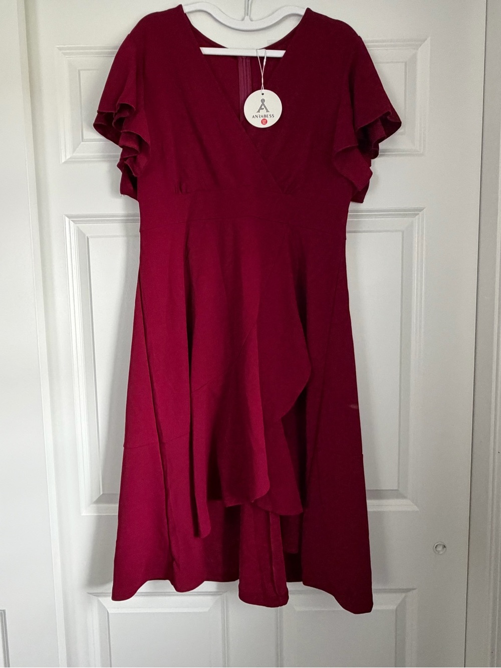Annabelle Raspberry V-Neck Ruffle Sleeve Dress